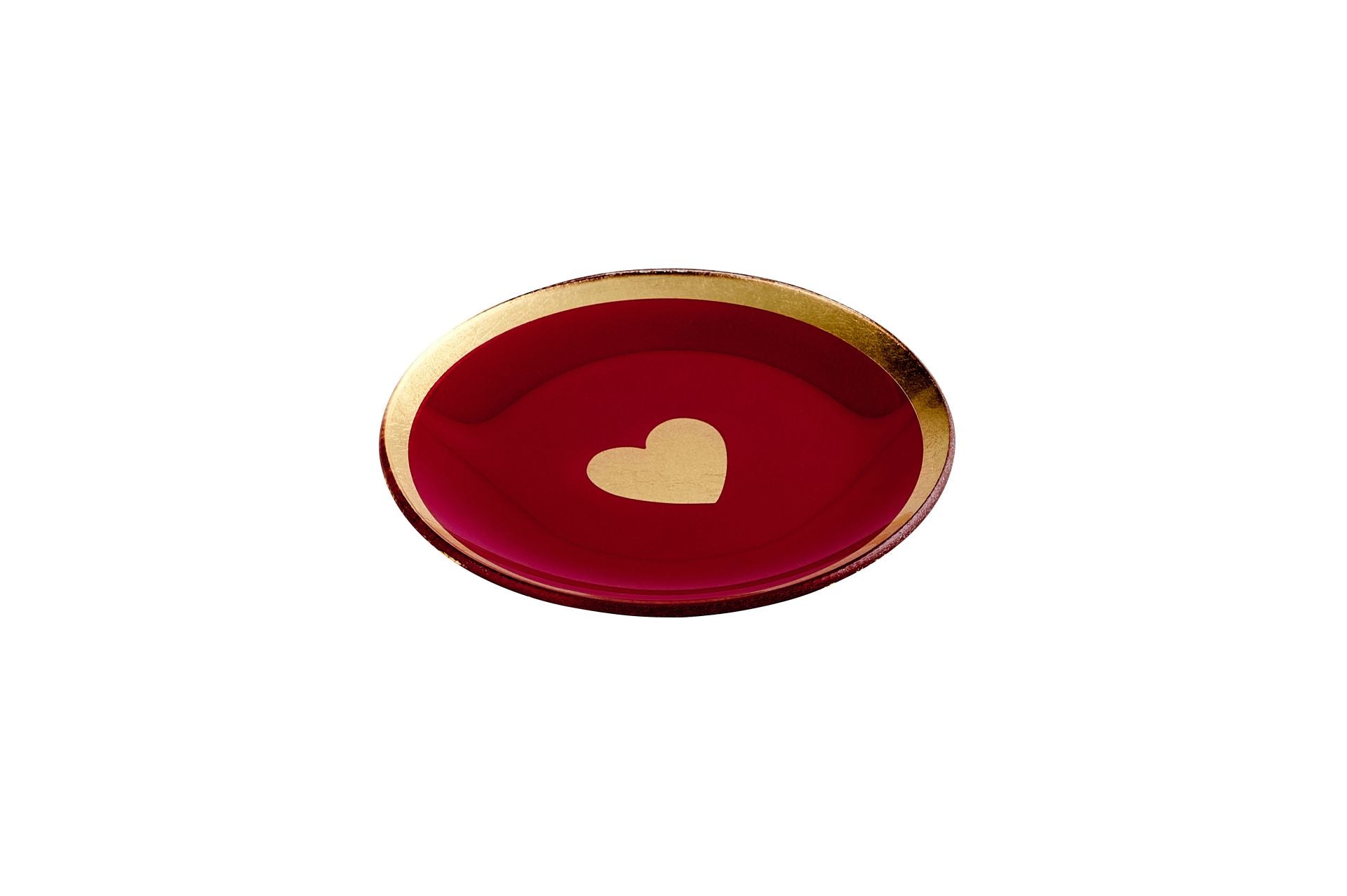 Love Plates, Glasteller M, Herz, rund, Goldrand, pink