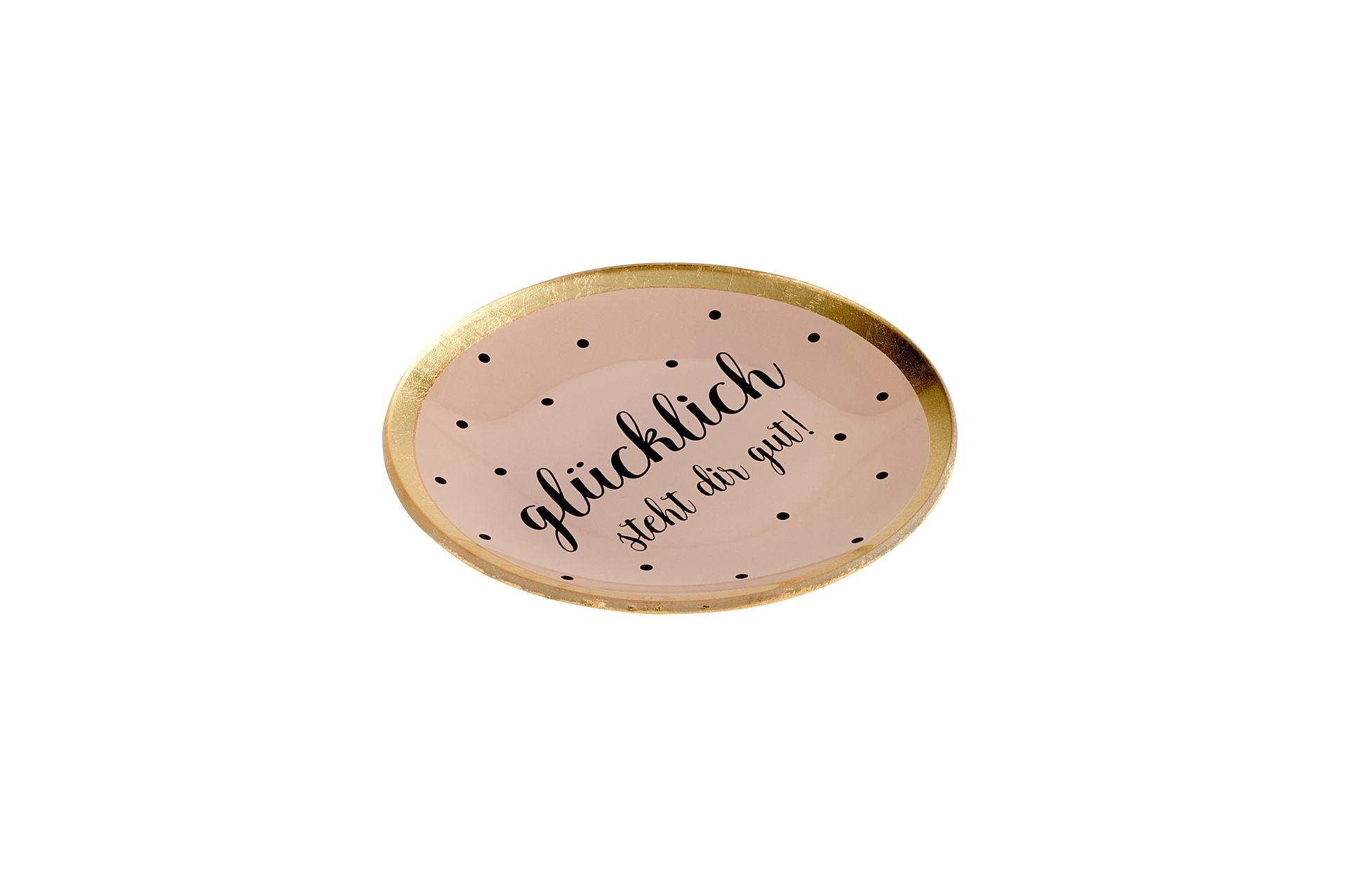 Love Plates, Glasteller M, Glücklich steht Dir gut, rund, rosa