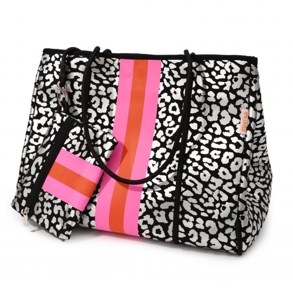 Neopren Tasche Leo Metallic L Black - Silber / Rot