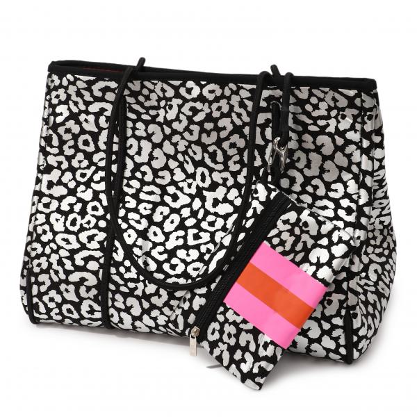 Neopren Tasche Leo Metallic L Black - Silber / Rot
