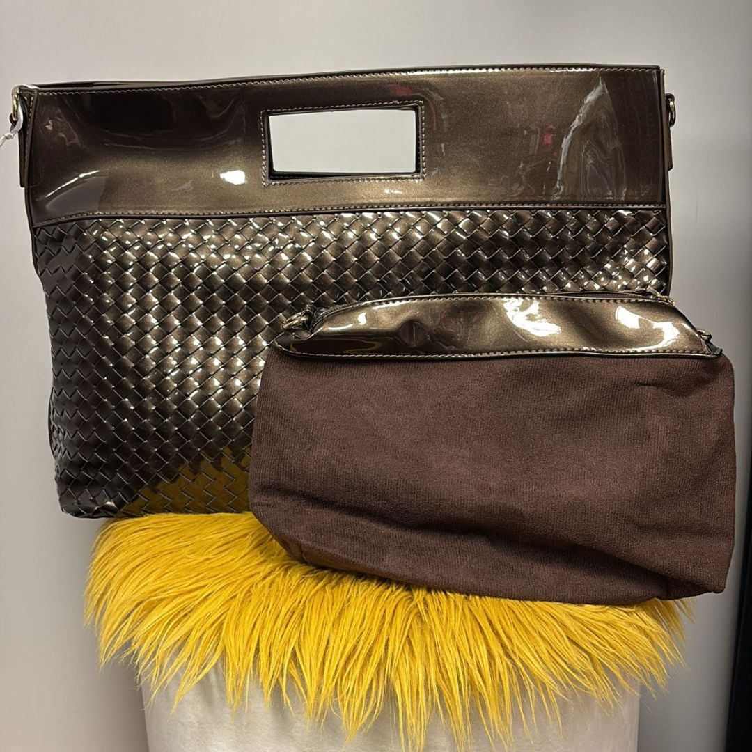 Elegantes Taschen-Set – Bronze Metallic & Flecht-Opti