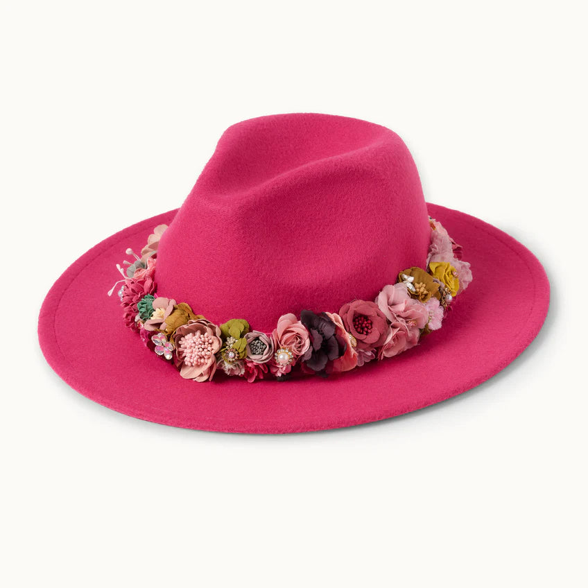 Hut Pink mit Blumen