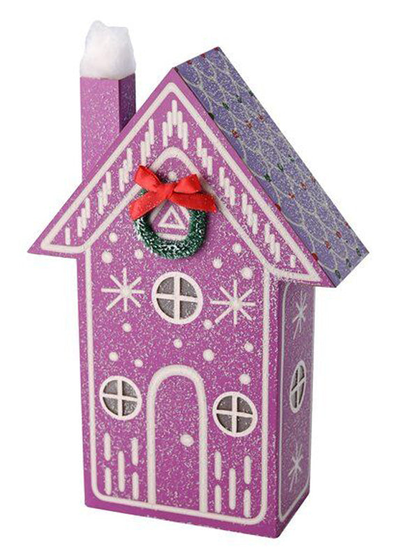 Gift Company Candy Haus mit LED und Kranz lila